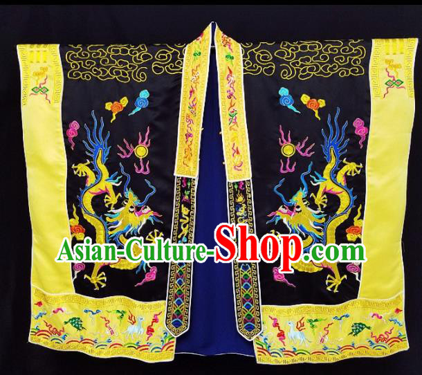 Chinese Ancient Taoist Priest Embroidered Round Dragons Black Cassocks Traditional Taoism Vestment Costume