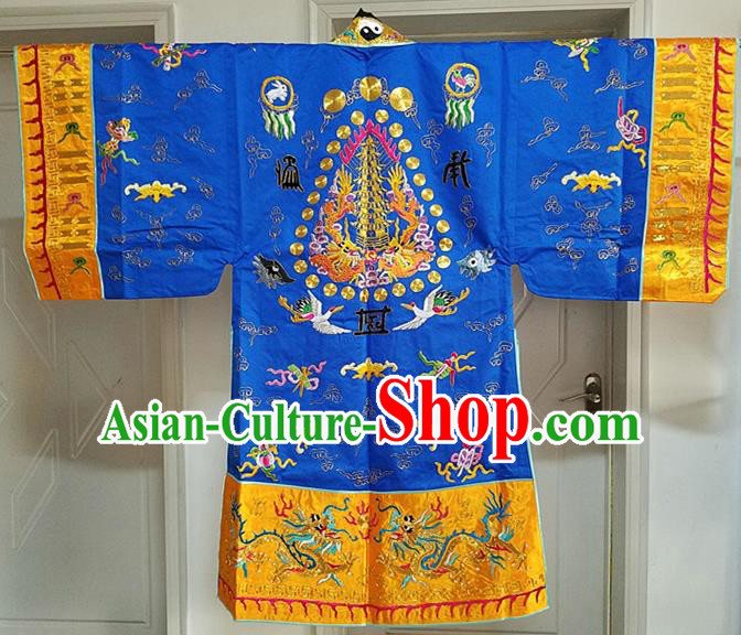 Chinese Ancient Taoist Priest Embroidered Cloud Cranes Royalblue Cassocks Traditional Taoism Vestment Costume