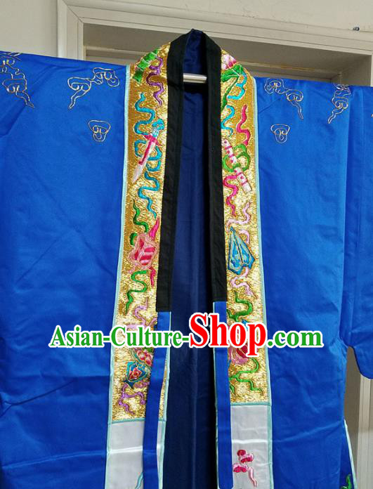 Chinese Ancient Taoist Priest Embroidered Cloud Cranes Royalblue Cassocks Traditional Taoism Vestment Costume