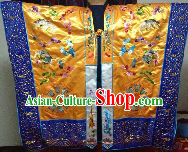 Chinese Ancient Taoist Priest Handmade Embroidered Cloud Cranes Golden Cassocks Traditional Taoism Vestment Costume