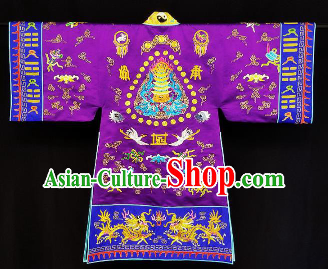 Chinese Ancient Taoist Priest Embroidered Dragons Crane Purple Cassocks Traditional Taoism Vestment Costume