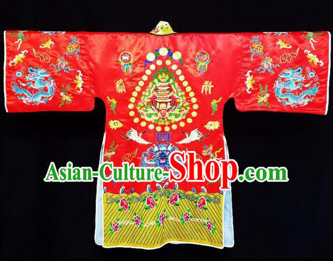 Chinese Ancient Taoist Priest Embroidered Dragon Crane Red Cassocks Traditional Taoism Vestment Costume