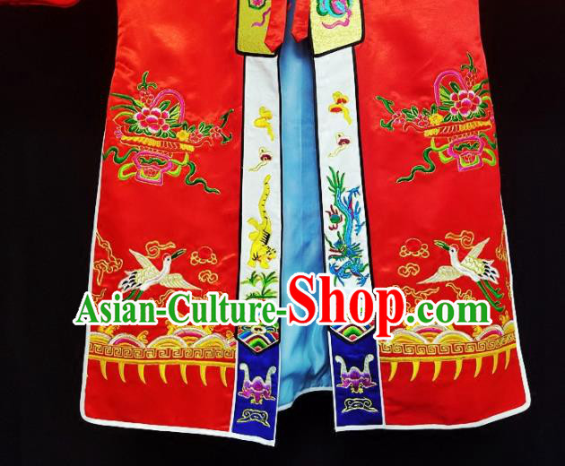 Chinese Ancient Taoist Priest Embroidered Dragon Crane Red Cassocks Traditional Taoism Vestment Costume