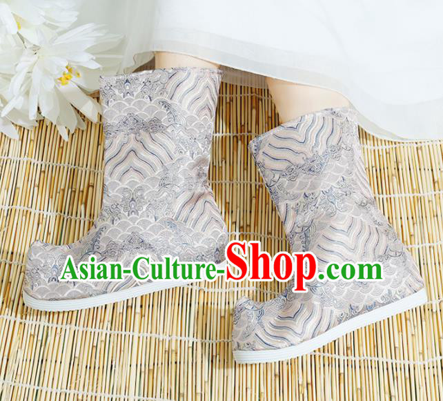 Chinese National Pink Boots Hanfu Shoes Traditional Princess Shoes Embroidered Crane Shoes for Women