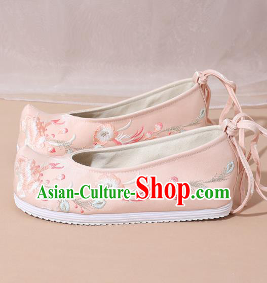 Chinese National Pink Embroidered Shoes Ancient Traditional Princess Shoes Hanfu Shoes for Women