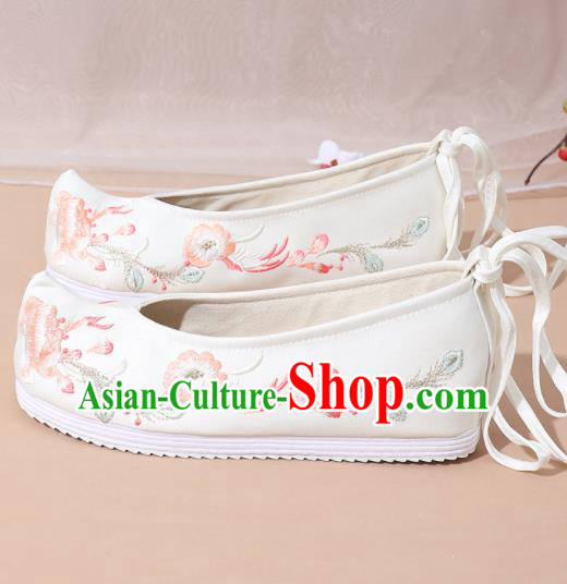Chinese National White Embroidered Shoes Ancient Traditional Princess Shoes Hanfu Shoes for Women