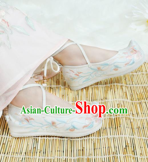 Chinese National White Cloth Hanfu Shoes Traditional Princess Shoes Embroidered Shoes for Women