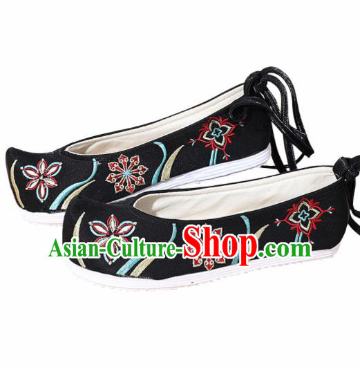 Chinese National Black Embroidered Shoes Ancient Traditional Princess Shoes Hanfu Shoes for Women