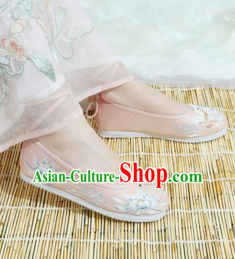 Chinese National Embroidery Lotus Pink Cloth Hanfu Shoes Traditional Princess Shoes Embroidered Shoes for Women