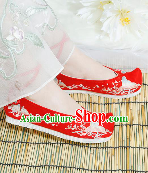 Chinese National Embroidered Red Shoes Ancient Traditional Princess Shoes Hanfu Shoes for Women