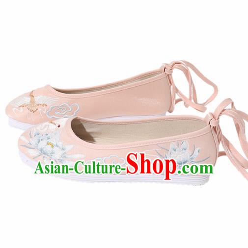 Chinese National Embroidery Lotus Pink Cloth Hanfu Shoes Traditional Princess Shoes Embroidered Shoes for Women