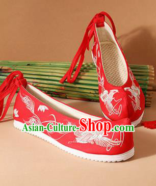 Chinese National Embroidered Phoenix Red Shoes Ancient Traditional Princess Shoes Wedding Hanfu Shoes for Women