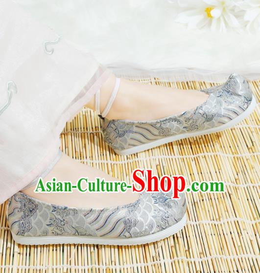 Chinese National Grey Hanfu Shoes Traditional Princess Shoes Embroidered Shoes for Women