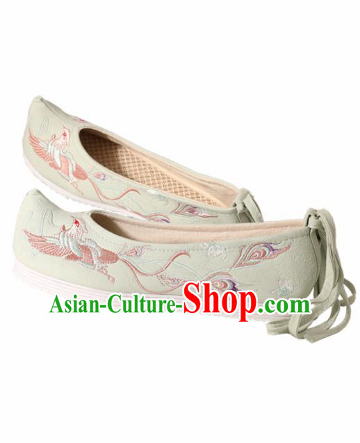 Traditional Chinese National Embroidered Phoenix Light Green Shoes Ancient Princess Shoes Handmade Hanfu Shoes for Women