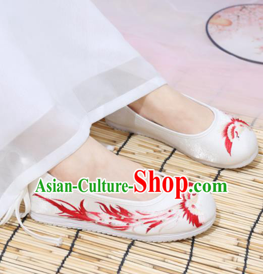 Traditional Chinese National Embroidered Red Phoenix Shoes Ancient Princess Shoes Handmade Hanfu Shoes for Women