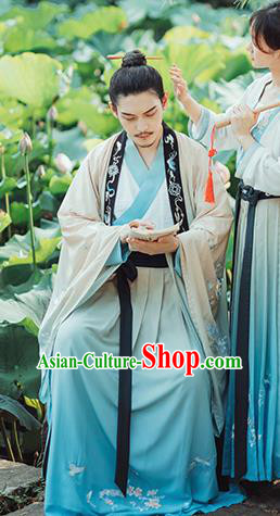 Traditional Chinese Jin Dynasty Gentleman Hanfu Cloak Ancient Royal Prince Historical Costumes for Men
