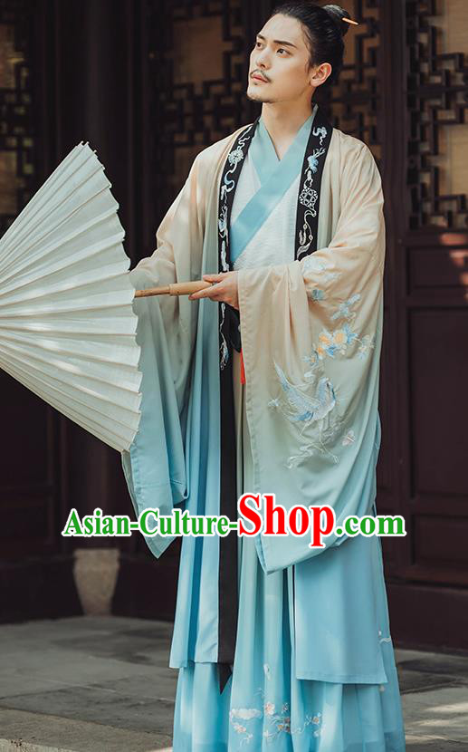 Traditional Chinese Jin Dynasty Gentleman Hanfu Cloak Ancient Royal Prince Historical Costumes for Men