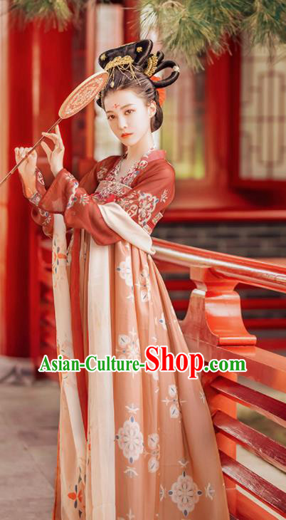 Traditional Chinese Tang Dynasty Court Lady Historical Costumes Ancient Imperial Consort Orange Hanfu Dress for Women