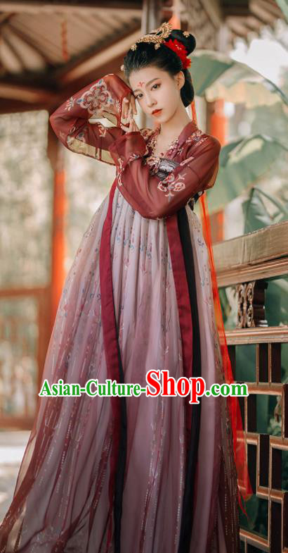 Traditional Chinese Tang Dynasty Royal Princess Historical Costumes Ancient Palace Lady Purple Hanfu Dress for Women