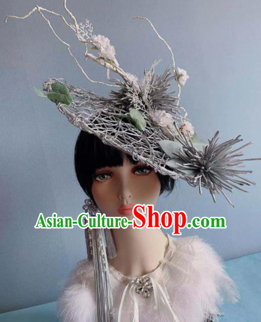 Top Grade Halloween Stage Show Grey Top Hat Brazilian Carnival Headdress for Women