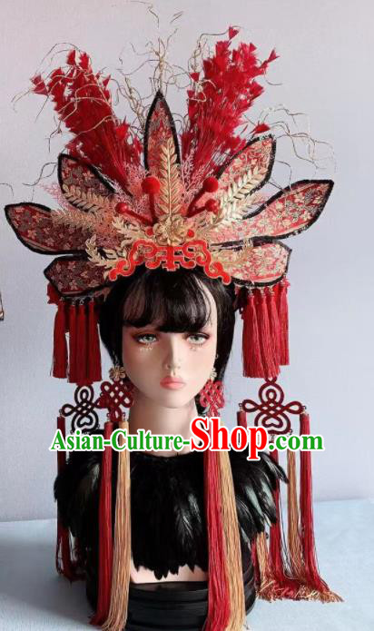 Traditional Chinese Deluxe Red Phoenix Coronet Hair Accessories Halloween Stage Show Headdress for Women