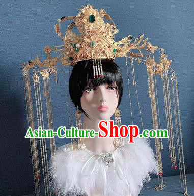 Traditional Chinese Deluxe Golden Tassel Palace Phoenix Coronet Hair Accessories Halloween Stage Show Headdress for Women