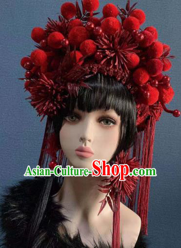 Traditional Chinese Deluxe Palace Red Venonat Phoenix Coronet Hair Accessories Halloween Stage Show Headdress for Women