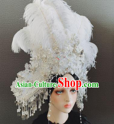 Top Grade Halloween Stage Show White Feather Hair Accessories Brazilian Carnival Headdress for Women