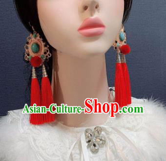 Traditional Chinese Deluxe Red Tassel Ear Accessories Halloween Stage Show Earrings for Women