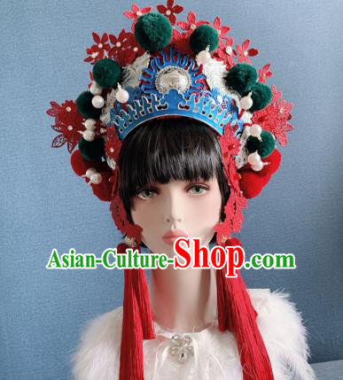 Traditional Chinese Deluxe Red Lace Phoenix Coronet Hair Accessories Halloween Stage Show Headdress for Women