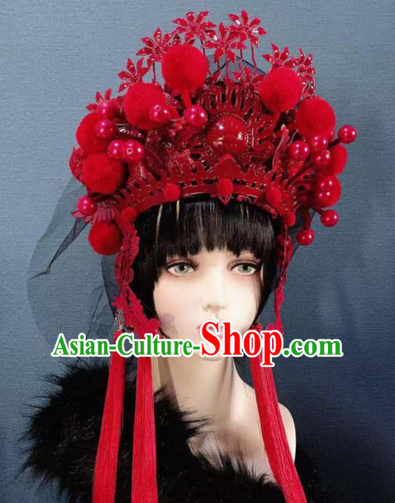 Traditional Chinese Deluxe Red Phoenix Coronet Hair Accessories Halloween Stage Show Headdress for Women