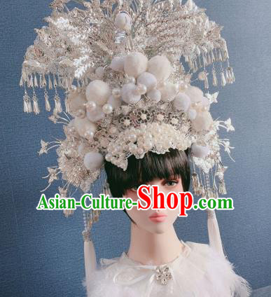 Traditional Chinese Deluxe Argent Phoenix Coronet Hair Accessories Halloween Stage Show Headdress for Women