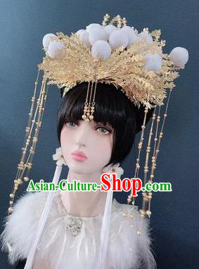 Traditional Chinese Deluxe Golden Tassel Phoenix Coronet Hair Accessories Halloween Stage Show Headdress for Women