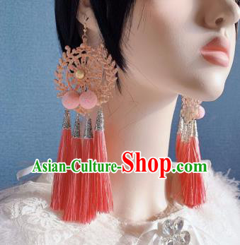 Traditional Chinese Deluxe Pink Tassel Ear Accessories Halloween Stage Show Earrings for Women