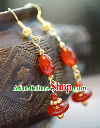 Traditional Chinese Handmade Court Ear Accessories Ancient Princess Red Agate Earrings for Women