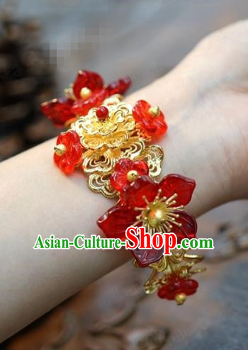 Traditional Chinese Handmade Court Red Plum Bracelet Jewelry Accessories Ancient Princess Bangle for Women