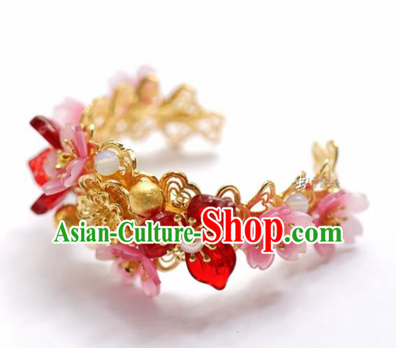 Traditional Chinese Handmade Court Pink Plum Bracelet Jewelry Accessories Ancient Princess Bangle for Women