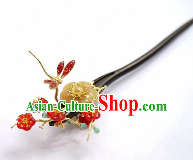 Traditional Chinese Handmade Court Red Plum Dragonfly Hairpins Hair Accessories Ancient Hanfu Hair Clip for Women