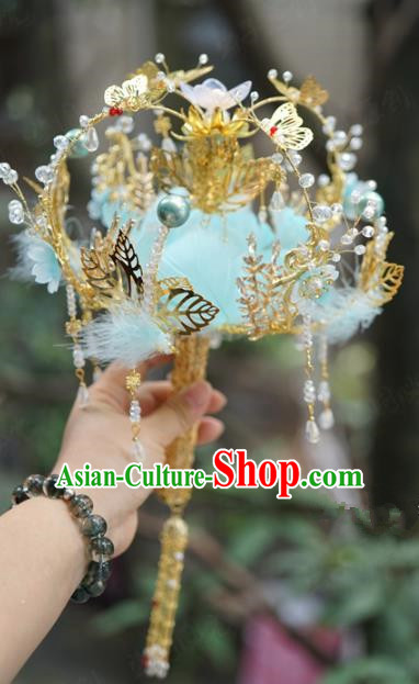 Traditional Chinese Wedding Accessories Ancient Bride Blue Feather Bouquet for Women
