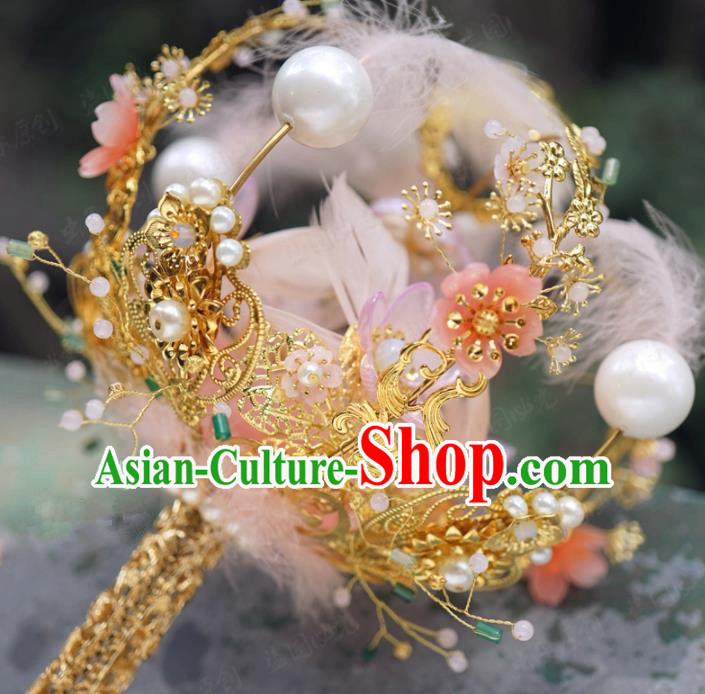 Traditional Chinese Wedding Accessories Ancient Bride Pink Feather Bouquet for Women