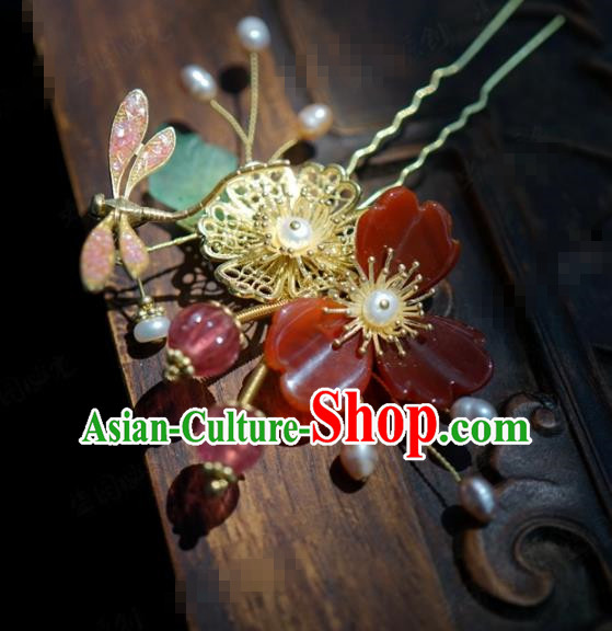 Traditional Chinese Handmade Court Pink Dragonfly Plum Hairpins Hair Accessories Ancient Hanfu Hair Clip for Women