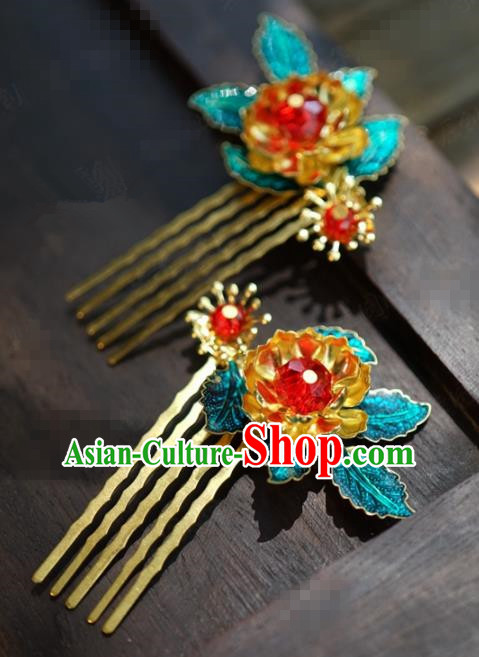 Traditional Chinese Handmade Court Hairpins Hair Accessories Ancient Hanfu Blueing Leaf Hair Combs for Women