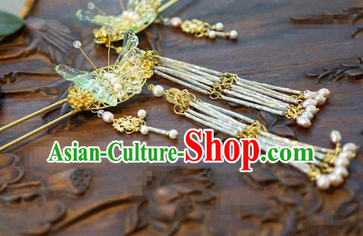 Traditional Chinese Handmade Court Green Butterfly Hairpins Hair Accessories Ancient Hanfu Hair Clip for Women