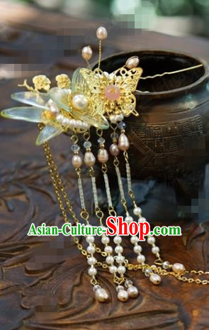 Traditional Chinese Handmade Court Golden Butterfly Hairpins Hair Accessories Ancient Hanfu Hair Clip for Women