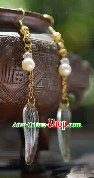 Traditional Chinese Handmade Court Bamboo Leaf Ear Accessories Ancient Princess Earrings for Women