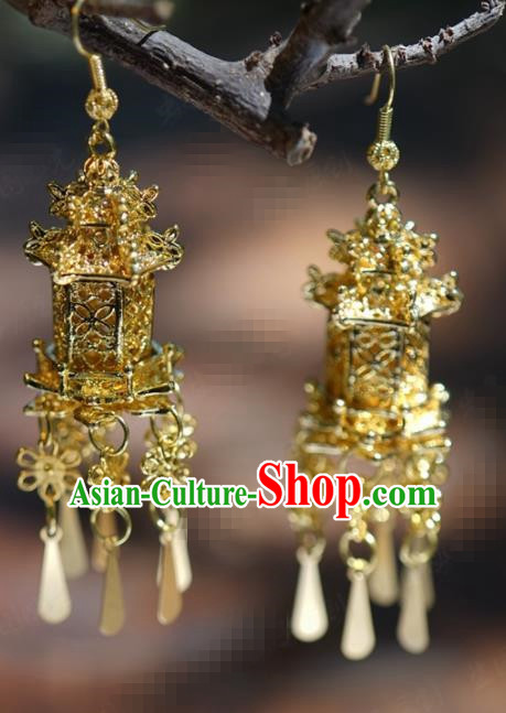 Traditional Chinese Handmade Court Golden Ear Accessories Ancient Princess Earrings for Women