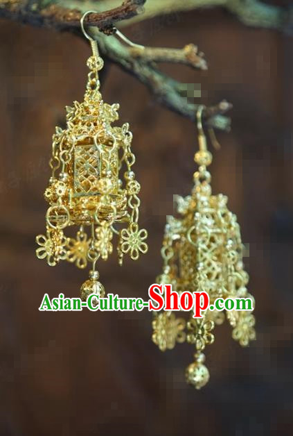 Traditional Chinese Handmade Court Golden Balls Ear Accessories Ancient Princess Earrings for Women