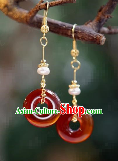 Traditional Chinese Handmade Court Agate Ring Ear Accessories Ancient Princess Earrings for Women
