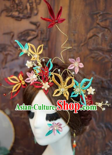 Traditional Chinese Wedding Hair Accessories Ancient Bride Butterfly Hair Clasp Hairpins Complete Set for Women