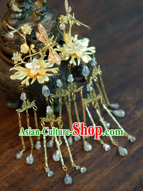 Traditional Chinese Ancient Queen Dragonfly Tassel Hair Clip Handmade Hanfu Court Hairpins Hair Accessories for Women